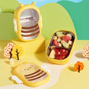 Bubbento Cute Little Bee Stainless Steel Compartment Lunch Box