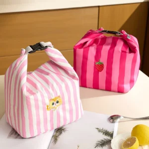 Bubbento Pink Strawberry Cat Insulated Lunch Bag