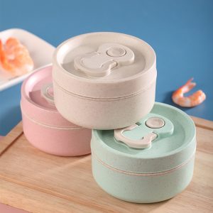 Bubbento Sealed Portable Wheat Straw Insulated Lunch Box – 650ml Round Lunch Box